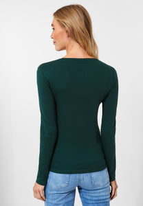318628- Basic Long Sleeve Top Dark Green- Cecil