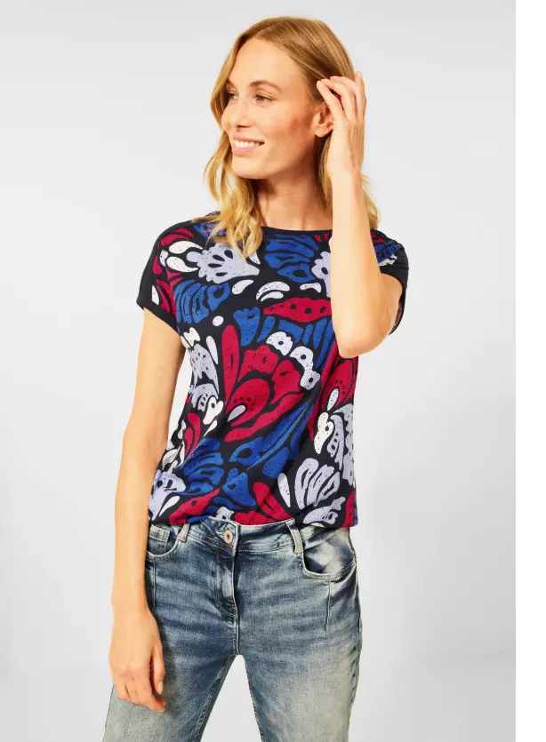 Cecil- deep blue butterfly shirt
