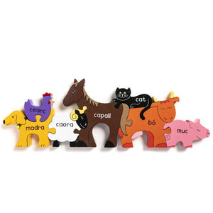 FARM ANIMALS IN IRISH JIGSAW PUZZLE (AS GAEILGE)