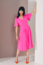 Load image into Gallery viewer, 23110- Kate Cooper Mock Wrap Dress w/ Short Sleeve- Hot Pink