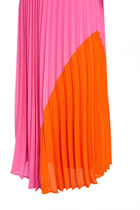 23136-Kate Cooper Pleated Dress with Colour Panel- Bubblegum Pink