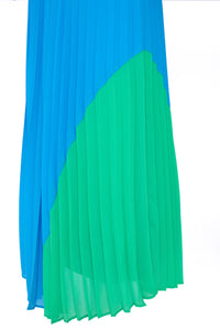 23136-Kate Cooper Pleated Dress with Colour Panel- Ocean Blue