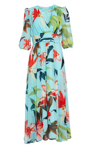 23147- Kate Cooper V Neck Floral Print 1/2 Sleeve Dress