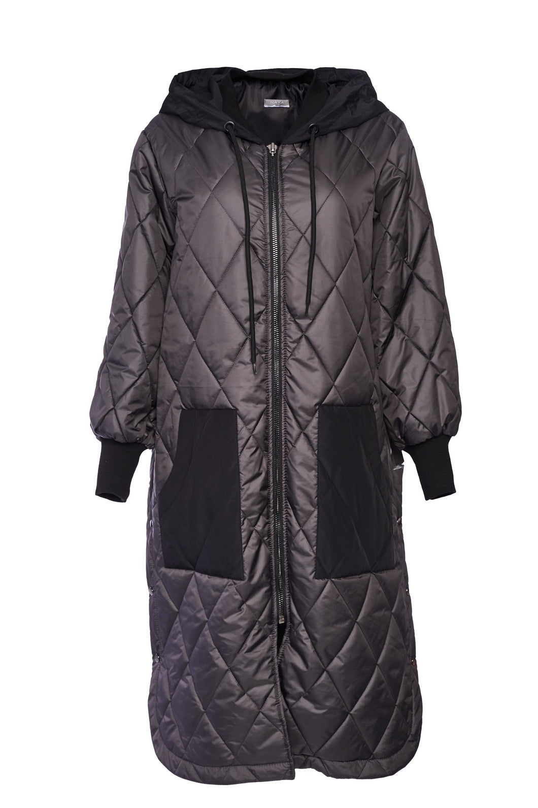 290 Quilted Coat with Contrast Hood/Pocket Grey Naya