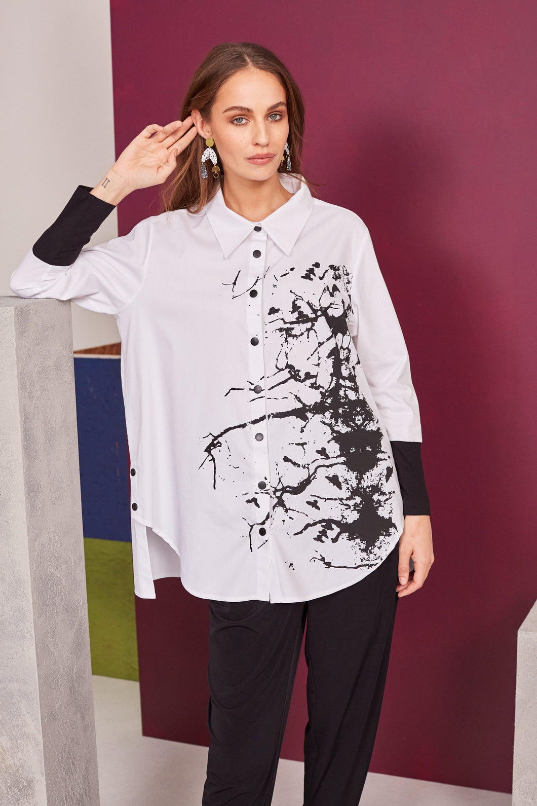 158- Long Placement Print Shirt- Naya