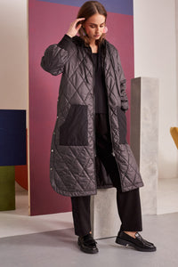290 Quilted Coat with Contrast Hood/Pocket Khaki Naya