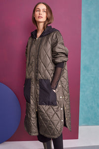 290 Quilted Coat with Contrast Hood/Pocket Khaki Naya