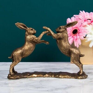 Bronzed Hares Boxing Statue