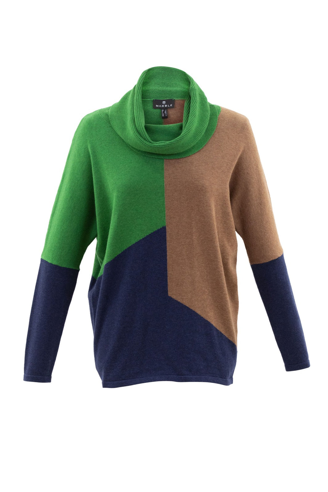 6765- Marble Batwing Jumper/Cowl Neck- Green Mix