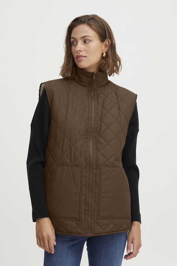 1314- Fransa reversable sleeveless brown and cream