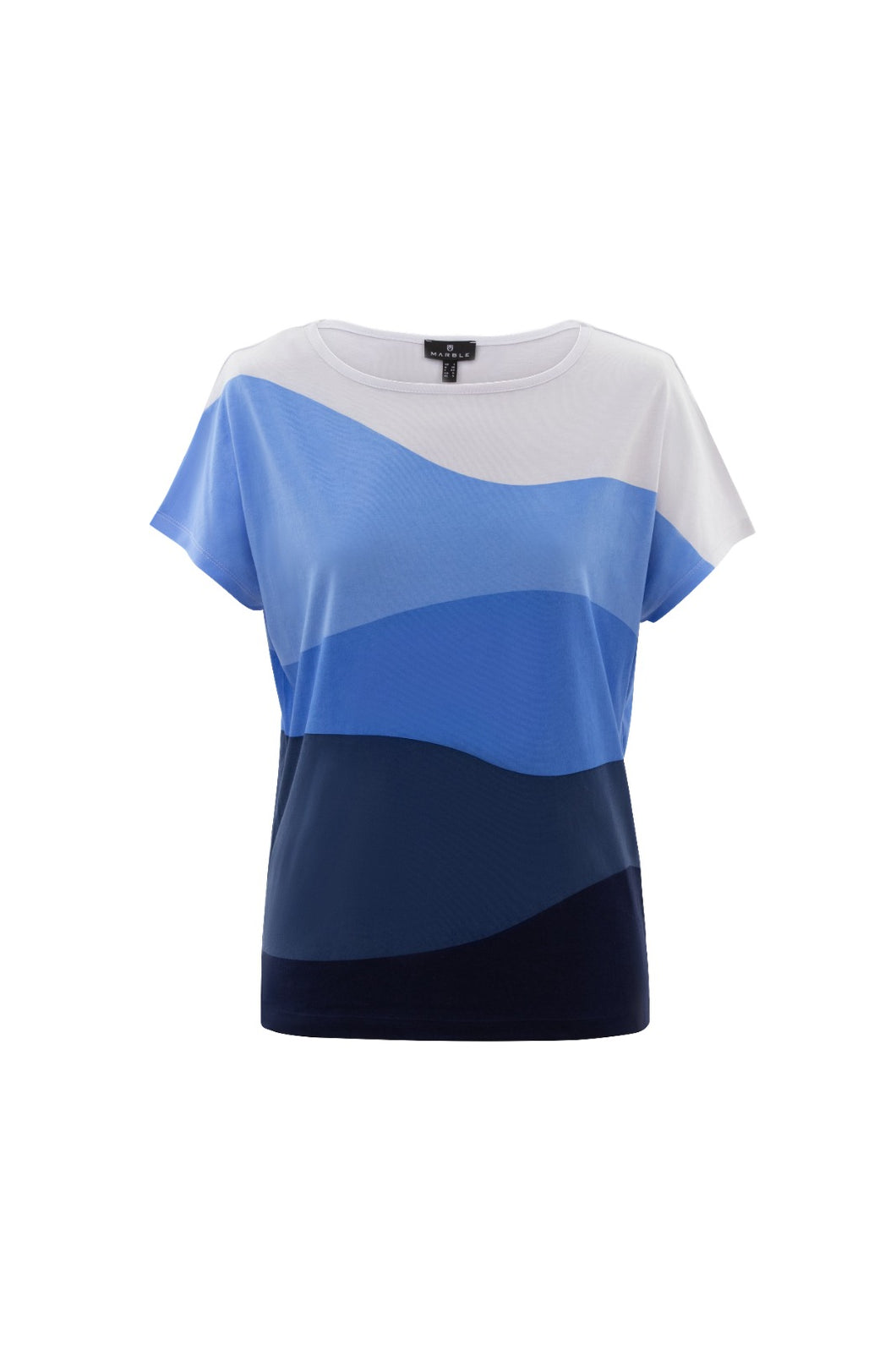 6536- Cornflower Blue Wave Print T-Shirt- Marble