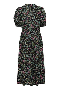 0802- Plum/Green Flower Print Dress - Fransa