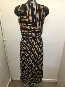 Black/Camel Print Pleated Dress- Peruzzi