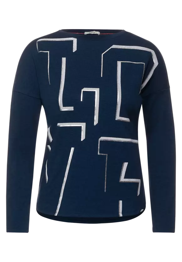 318630 Top with ‘Love’ Print- Navy/Silver- Cecil