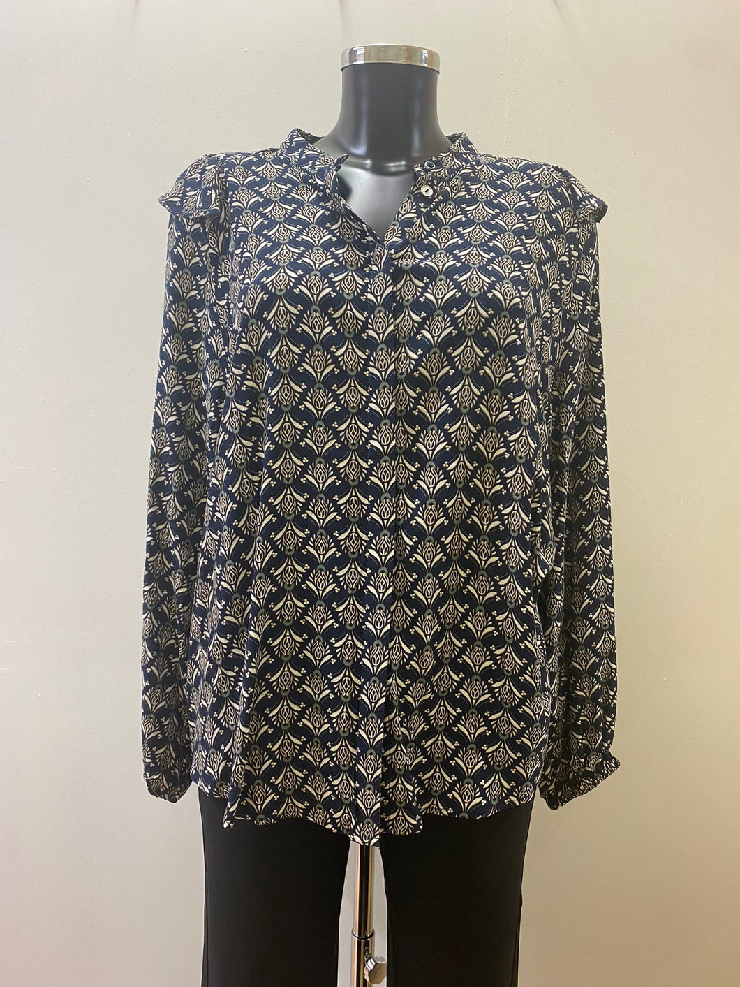 0759- Navy Long Sleeve Blouse - Fransa