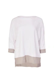 22141- Naya T-shirt w/ contrast Hem - Stone/White
