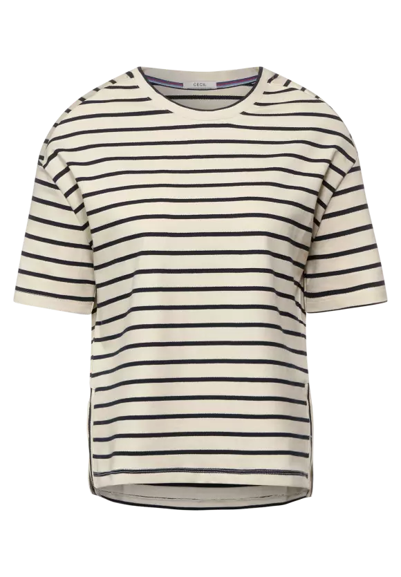 301845-Navy Stripe Short Sleeve Sweatshirt- Cecil