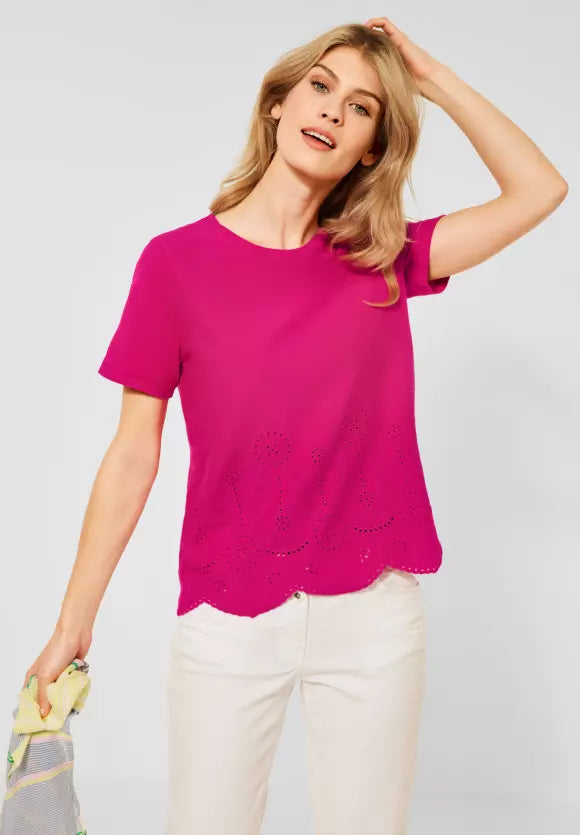 317968- Embroidered Raspberry Pink T-shirt- Cecil