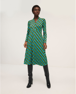715- Blue/Green V-Neck Dress - Surkana