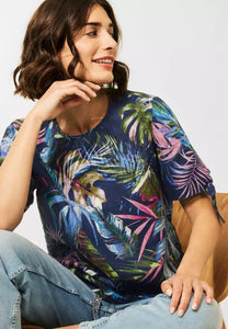 343053- Blue Linen Printed Blouse- Cecil