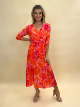 Load image into Gallery viewer, Orange/Pink Boho Midi Dress- Kate &amp; Pippa