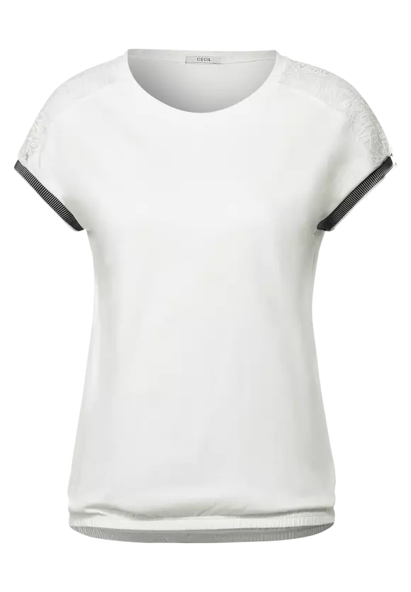 318311- White Mesh Sleeve T-Shirt- Cecil