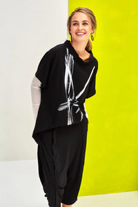 22145- Black High Neck Placement Print Top - Naya