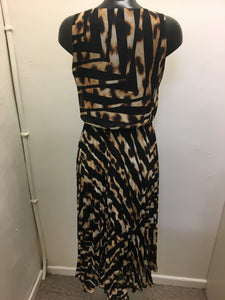 Black/Camel Print Pleated Dress- Peruzzi
