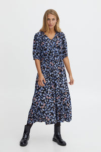 0802- Orange Flower Print Dress - Fransa