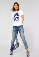 Load image into Gallery viewer, 317805- White &amp; Blue Flower Print T-Shirt- Street One
