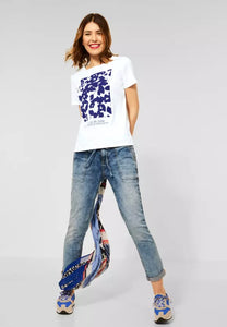 317805- White & Blue Flower Print T-Shirt- Street One
