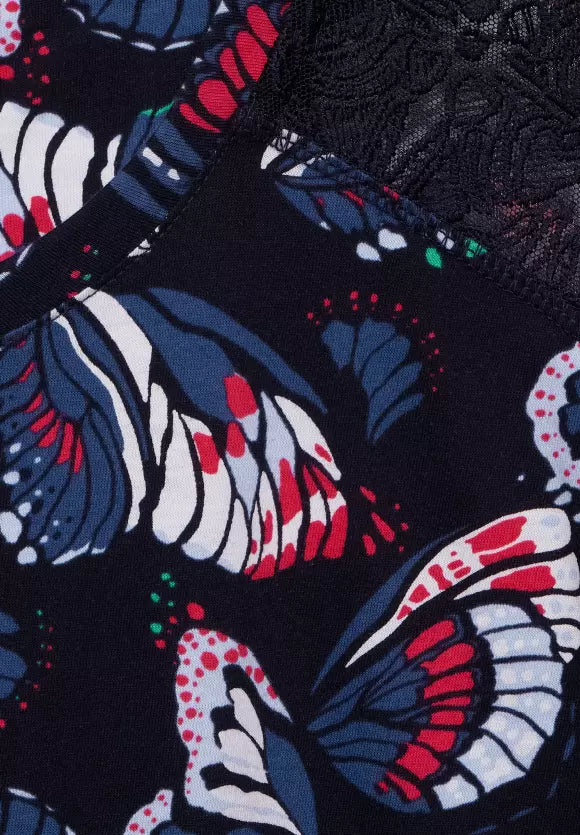 318312- Navy Butterfly Print Top- Cecil