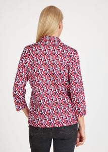 123358- Pink/Orange Print Collar Top - Rabe