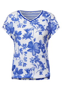 317828- Blue Flower Print & Stripe Top - Cecil