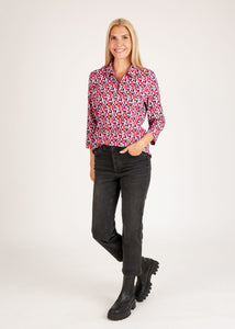 123358- Pink/Orange Print Collar Top - Rabe