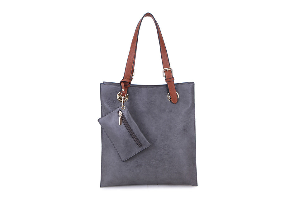 8805- Brown Strap Tote Bag - Grey