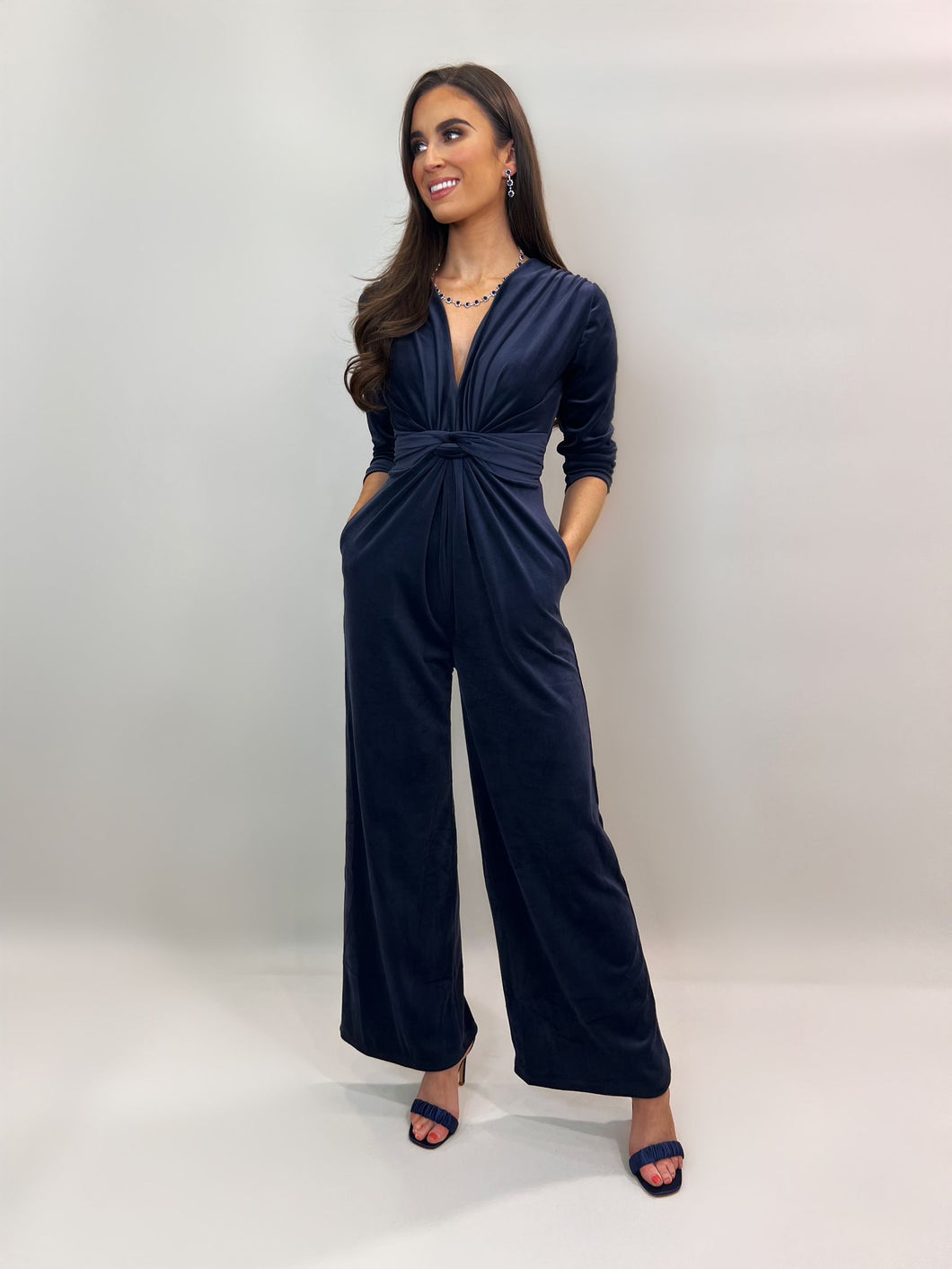 Kate & Pippa Velvet Servino Jumpsuit - Navy
