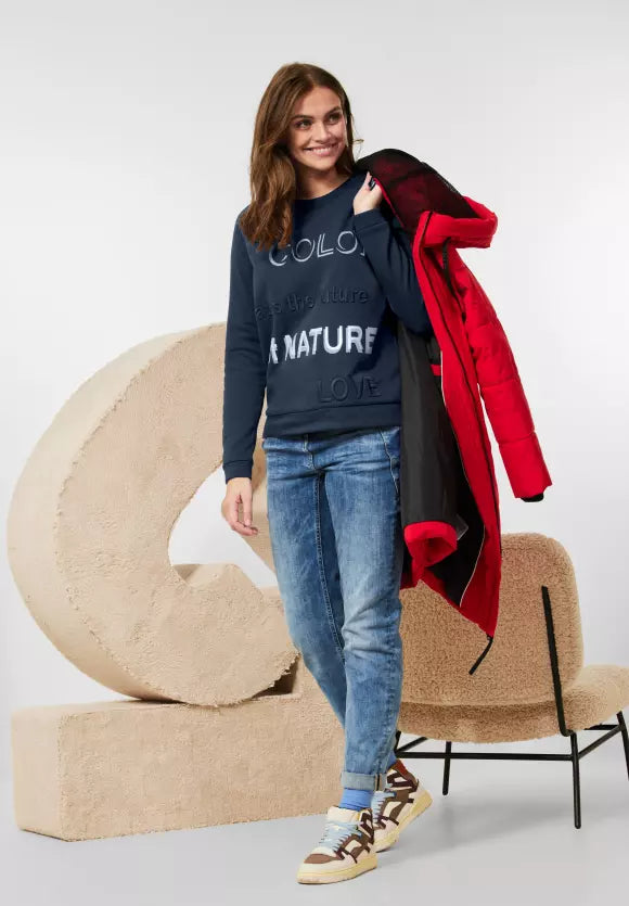 302001- Navy Print Sweatshirt - Cecil