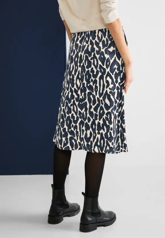 361226- A-Line Printed Skirt w/ sports tape- Navy- Street One