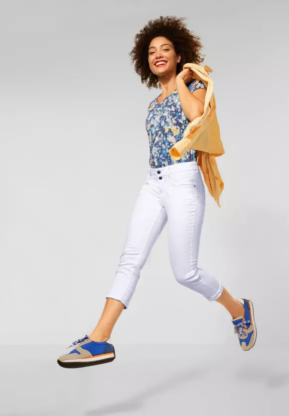375134- White denim cropped trouser- Street One