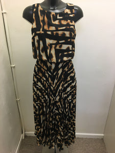 Black/Camel Print Pleated Dress- Peruzzi