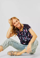 Load image into Gallery viewer, 318312- Navy Butterfly Print Top- Cecil