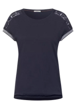 Load image into Gallery viewer, 318311- Navy Mesh Sleeve T-Shirt- Cecil