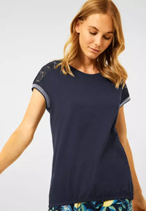 318311- Navy Mesh Sleeve T-Shirt- Cecil