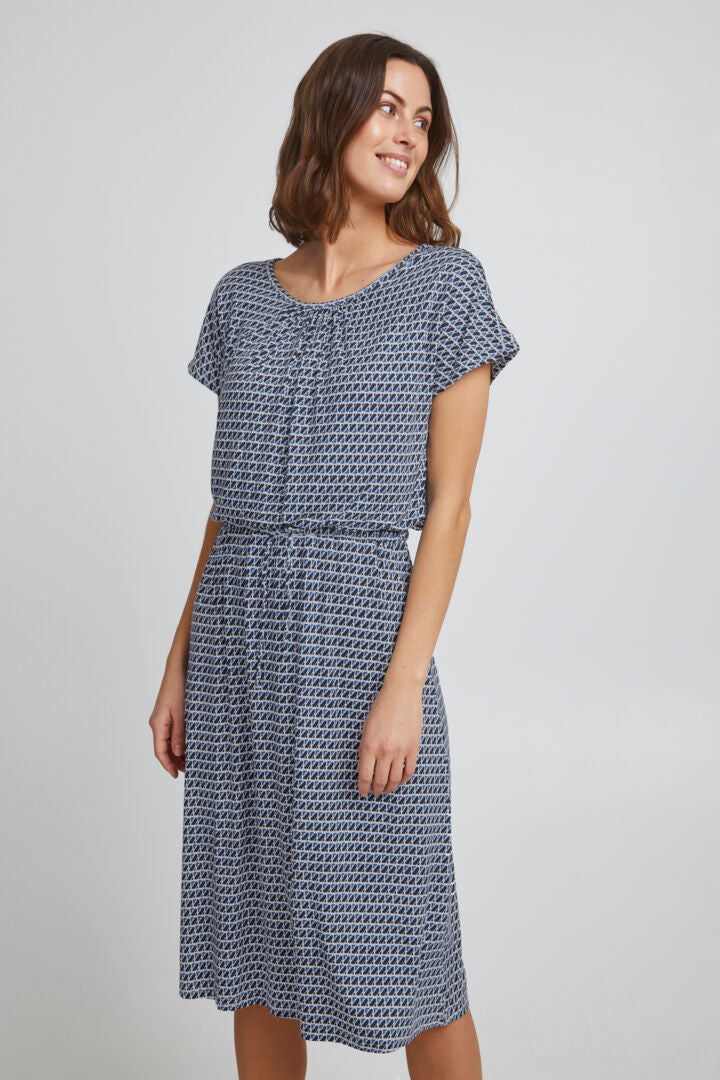 0508- Blue/Navy Print Dress- Fransa