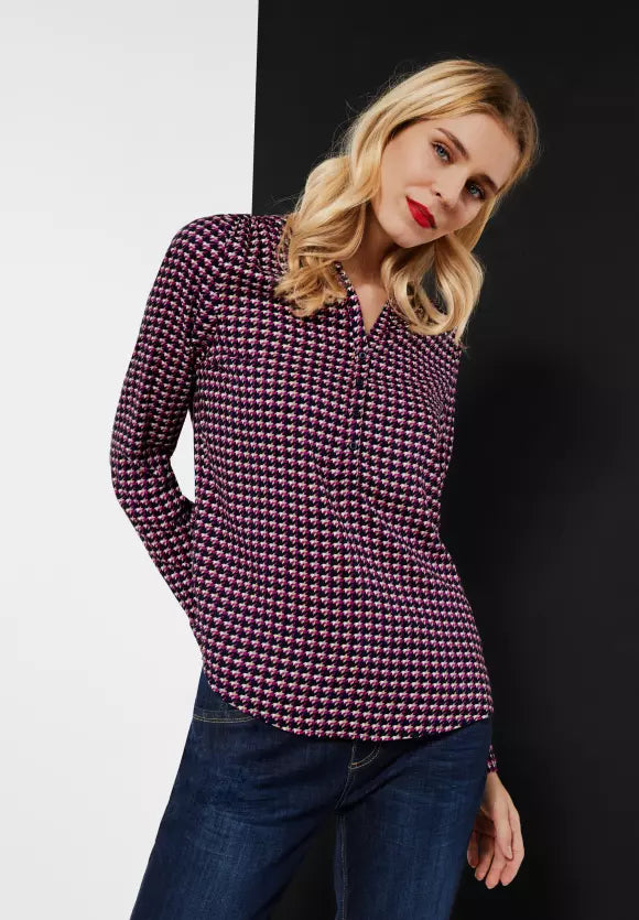 343501 Button Front Top with Full length Sleeves pink Mix Print- Street One