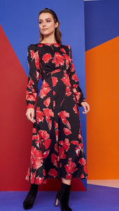 22155 Kate Cooper Poppy Print Dress- Black/Red