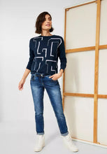 Load image into Gallery viewer, 318630 Top with ‘Love’ Print- Navy/Silver- Cecil