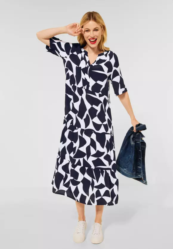 143265- Midi Tunic Dress White and Navy - Street one