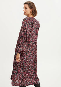 1049- Floral Print Belt Dress- Fig Mix- Fransa